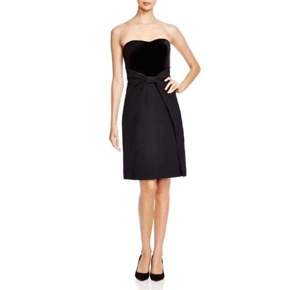 NWT AIDAN MATTOX Strapless Velvet / Crepe Bow Dress LBD Little Black Dress 0 - Picture 5 of 9